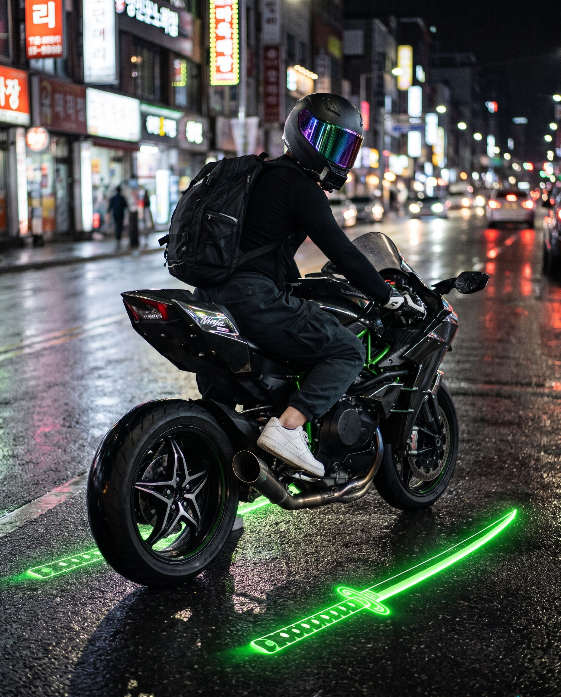 Motorcycle katana projection light at night