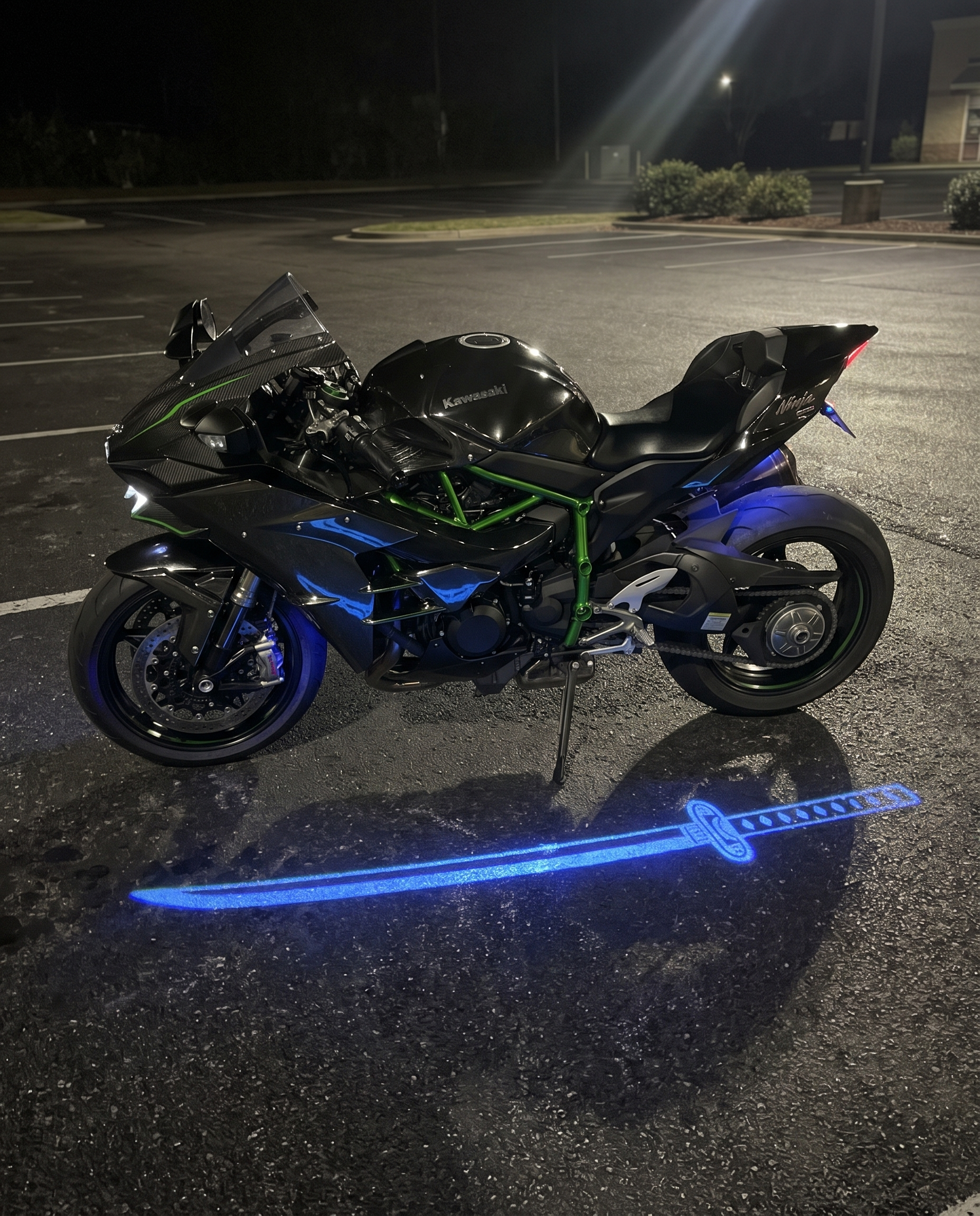 Blue katana motorcycle ground projection