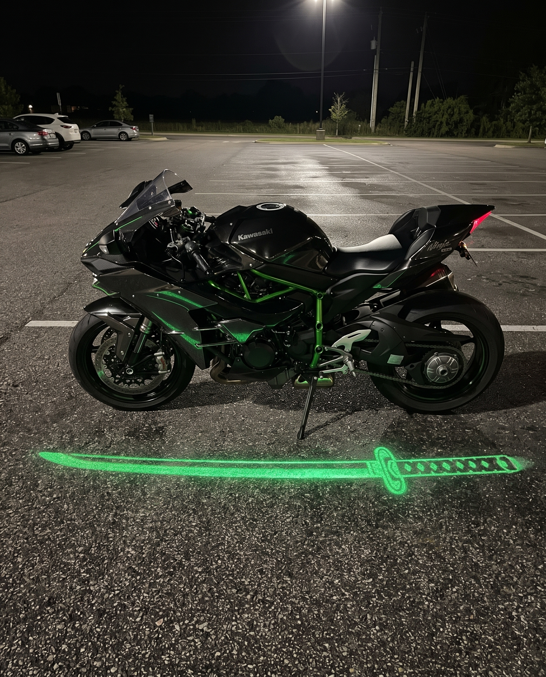 Green katana motorcycle ground projection