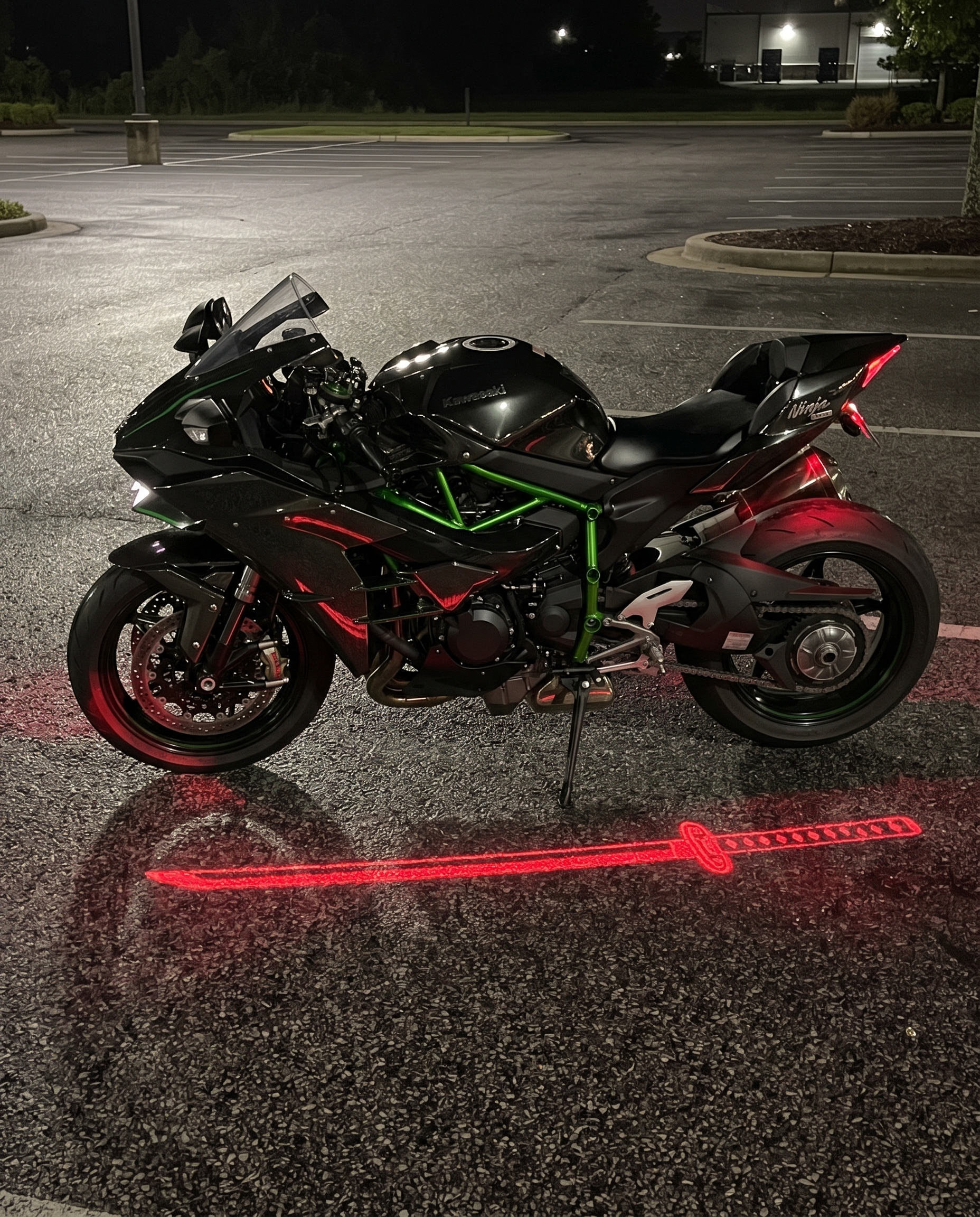 Red katana motorcycle ground projection